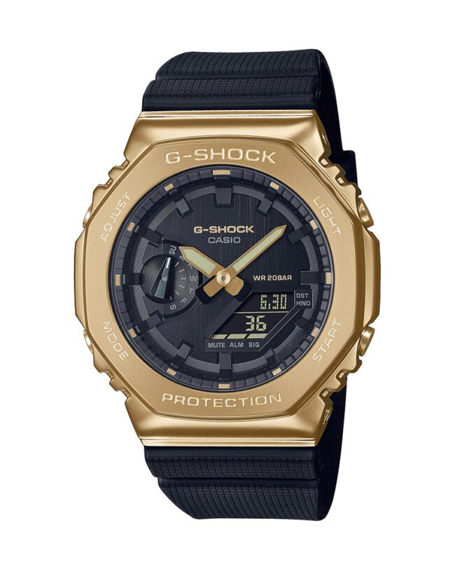 Casio G - Shock GM - 2100G - 1A9DR Analog+Digital Gold ion Plated Black Resin band Men's Watch - Zamana.pk