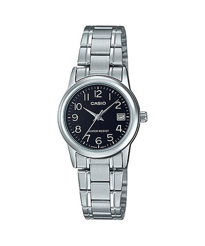 Casio LTP - V002D - 1B Women's Standard Stainless Steel Black Dial Date Watch - Zamana.pk