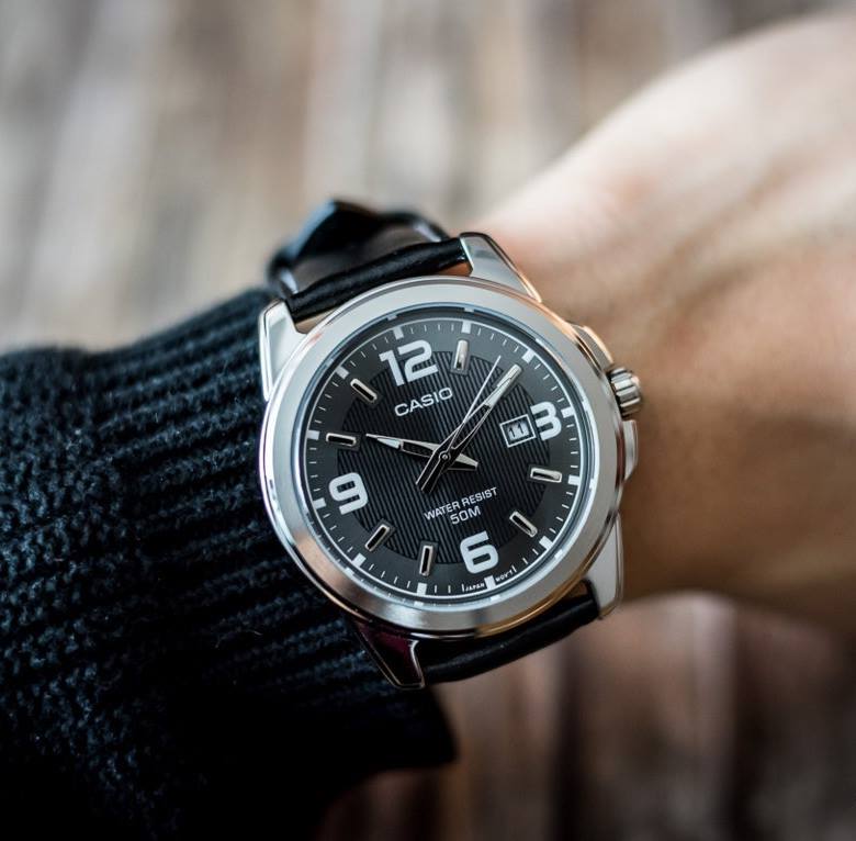 Casio Men's MTP - 1314L - 8AV Black Leather Quartz Watch with Black Dial - Zamana.pk