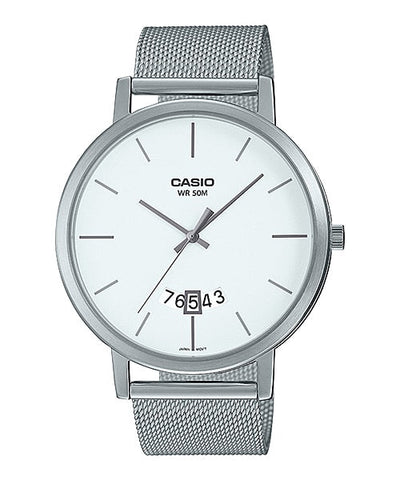 Casio MTP - B100M - 7EVDF Men's Wrist Watch white Dial Stainless Steel Band. - Zamana.pk