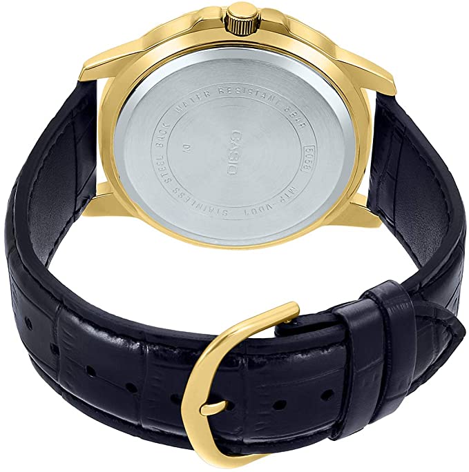 Casio MTP - VD01GL - 1EVUDF Men's Enticer Gold Tone Leather Band Black Dial Casual Analog Sporty Watch - Zamana.pk