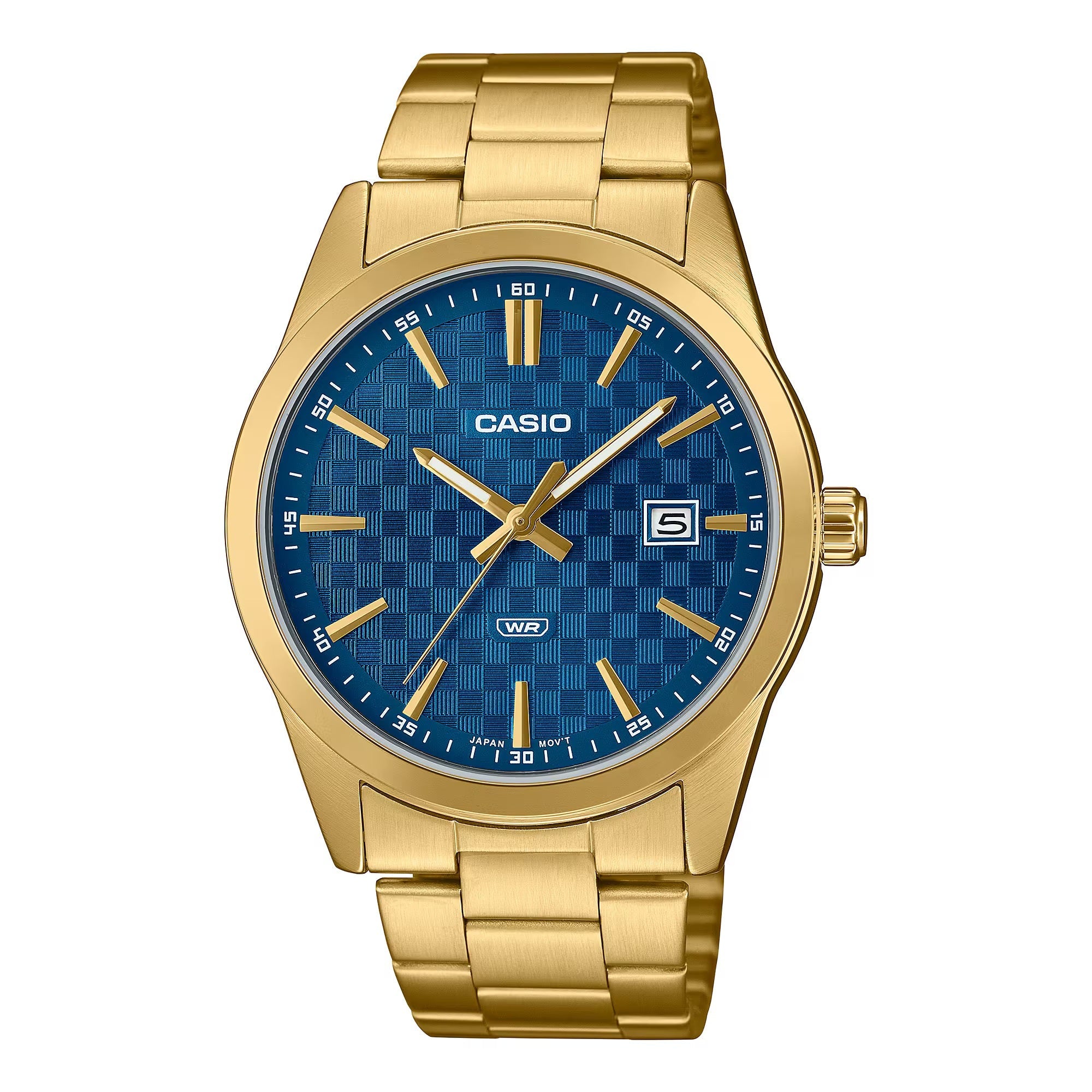 Casio MTP - VD03G - 2AUDF Men's Standard Gold Tone Stainless Steel Blue Dial 3 - Hand Analog Watch - Zamana.pk