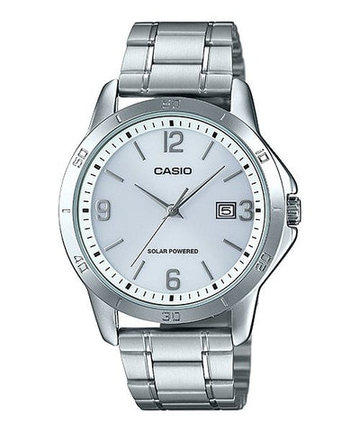 Casio MTP - VS02D - 7A Men's Standard Solar Stainless Steel Grey Dial Date Watch - Zamana.pk