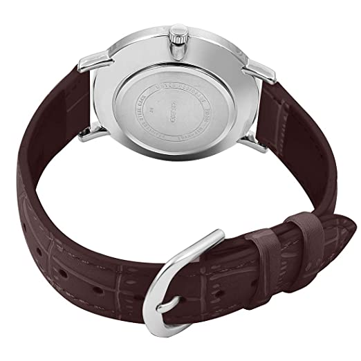 Casio MTP - VT01L - 7B2UDF Men's Minimalistic Silver Dial Brown Leather Band Analog Watch - Zamana.pk