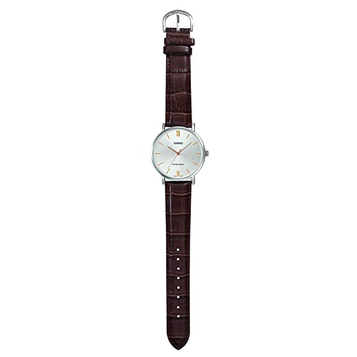 Casio MTP - VT01L - 7B2UDF Men's Minimalistic Silver Dial Brown Leather Band Analog Watch - Zamana.pk