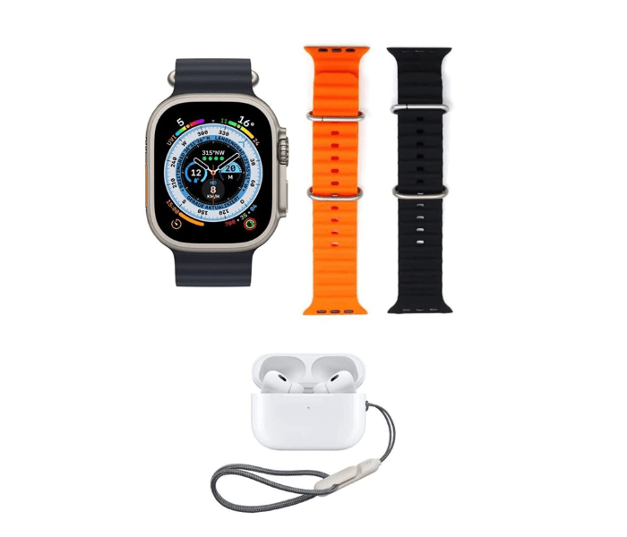 Haino Teko Germany GP8 Smart Watch Ultra with Two Set Strap and Bluetooth Wireless Earphone Combo - Zamana.pk