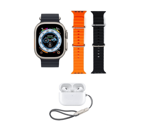 Haino Teko Germany GP8 Smart Watch Ultra with Two Set Strap and Bluetooth Wireless Earphone Combo - Zamana.pk