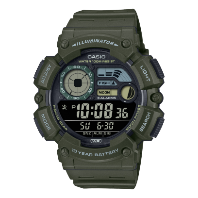 Casio WS-1500H-3B Digital Watch with green strap and 200-meter water resistance