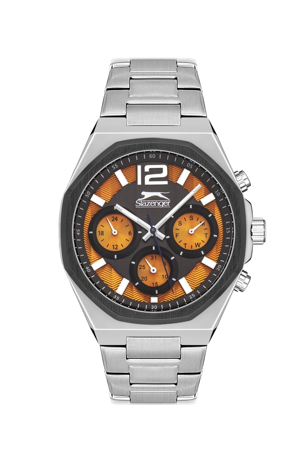 Slazenger SL.9.2106.2.08 Quartz Male Metal Silver Band Dial Orange Watch. - Zamana.pk