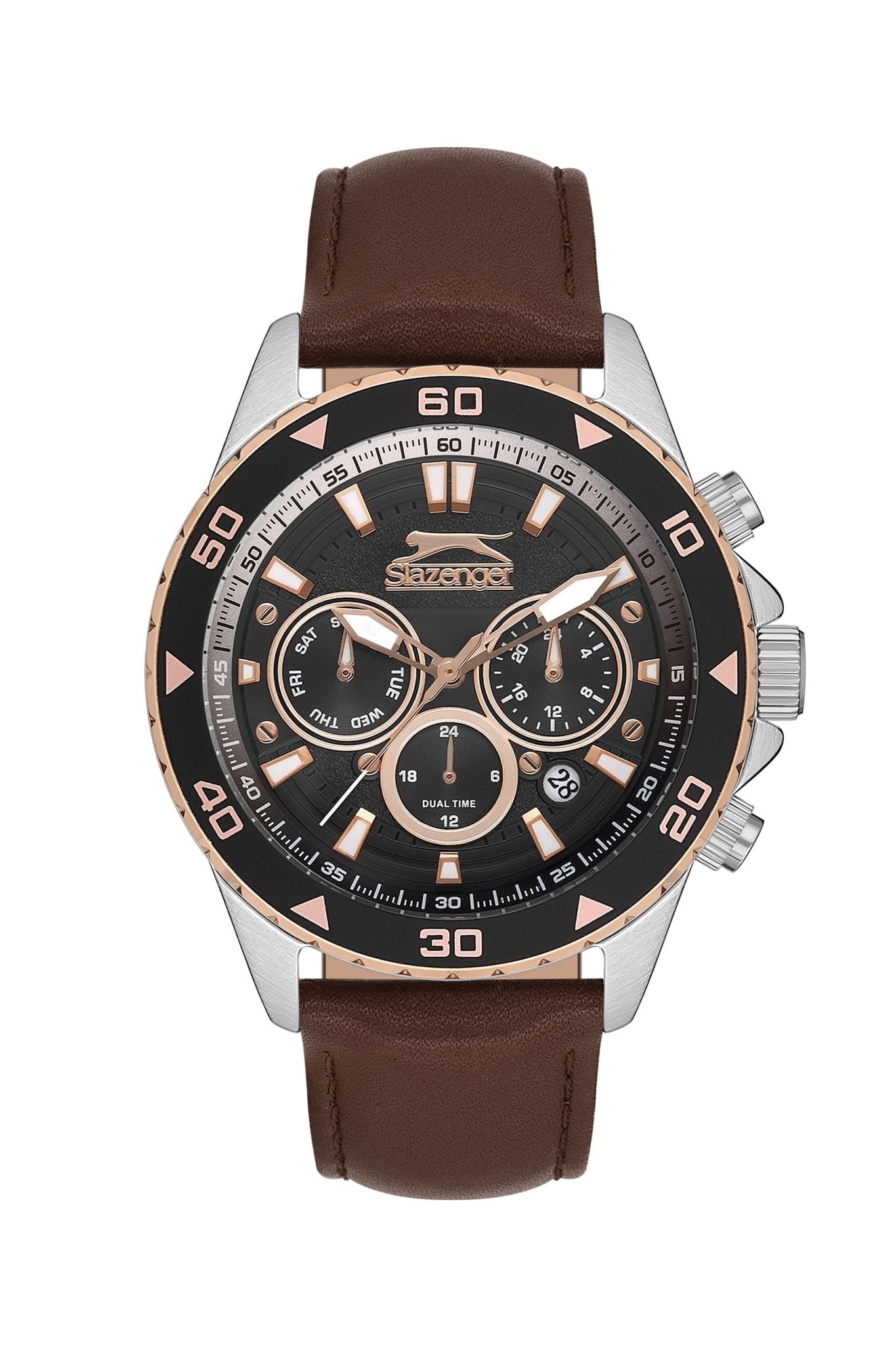 Slazenger SL.9.2251.2.04 Quartz Male Leather Brown Band Black Dial Watch - Zamana.pk