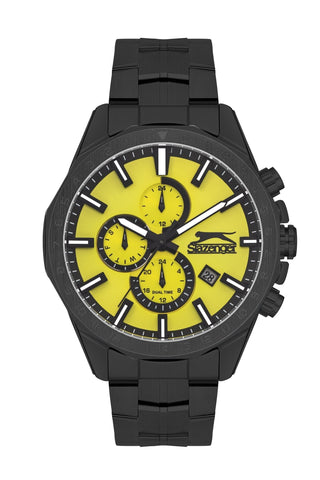 Slazenger SL.9.2259.2.06 Quartz Male Metal Black Band Yellow Dial Watch - Zamana.pk