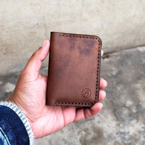 The Vertical Vogue: A Bifold Leather Wallet - Brown Color - Zamana.pk