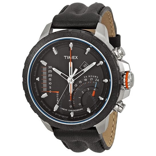 Timex Men's Quartz Watch Timex IQ Linear Indicator Chrono T2P274 with Leather Strap - Zamana.pk