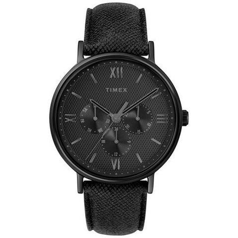 Timex Men's TW2T35200 Southview 41 Multifunction Blackout Leather Strap Watch - Zamana.pk